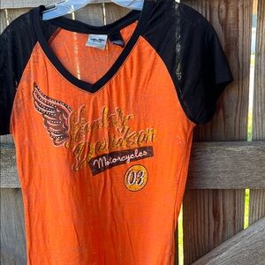 Harley-Davidson Kids V-Neck Orange and Black Tee